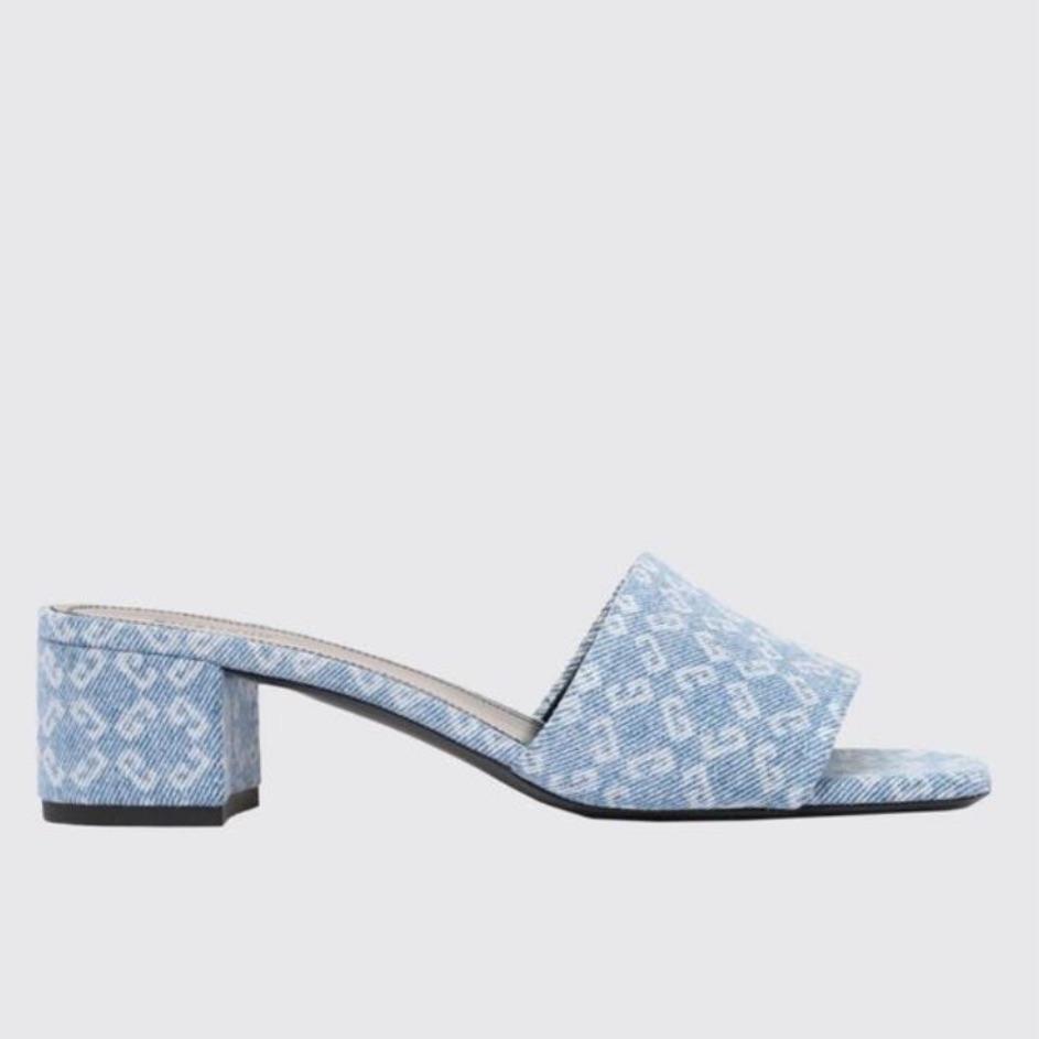 Givenchy Shoes Block Heels Blue Logo Pattern Denim Jean Cotton 4g Sandals 37